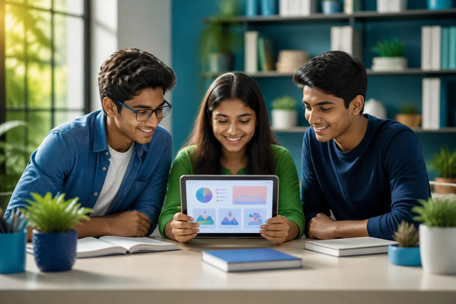 Students learning together with Gyanodayai on a tablet